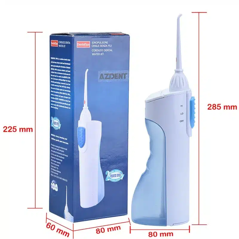 AZDENT Hot 2 Modes Portable Oral Irrigator Water Dental Flosser Travel Jet Pick Teeth Cleaning Battery Operated with 2 Jet Tips 23