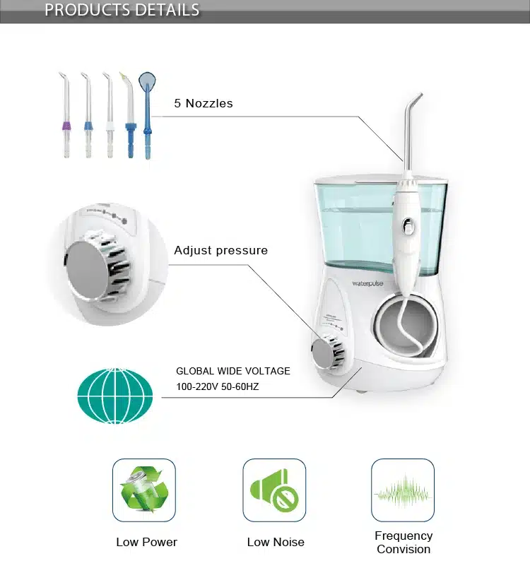 Waterpulse Dental Water Flosser Oral Irrigator V600 Dental Care Rechargeable Water Pick Jet Teeth Cleaning With 5pcs Jet Tips 14