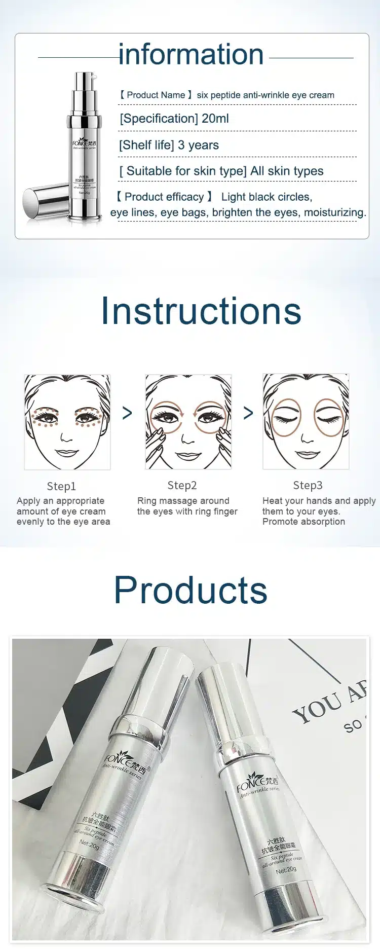 Korean Skin Care Anti Wrinkle Eye Cream Six Peptides Serum Anti Aging Remover Dark Circle Bag Firming nourish eye Balm Mask 20g 18