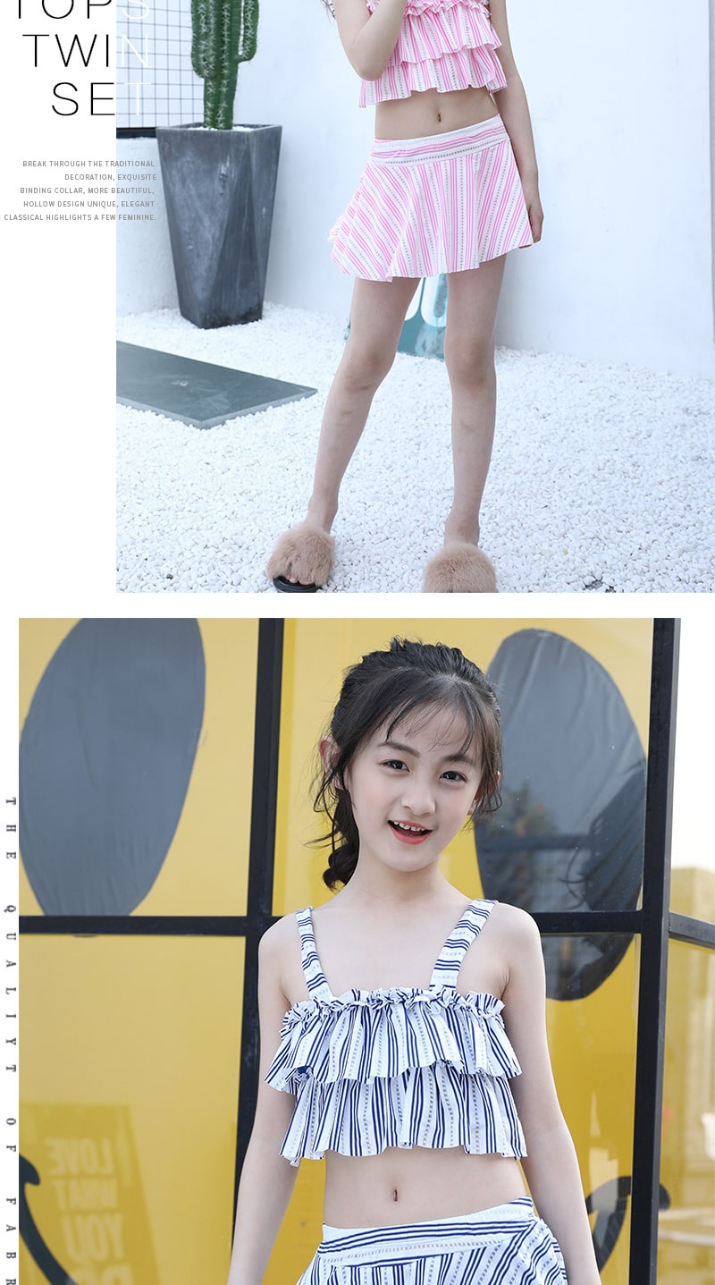 Princess Striped Girls Swimsuits Two Pieces Swim Wear Kids Bathing Suits Cute Beach Skirt 9-12Years Children Girls Swimwear 12
