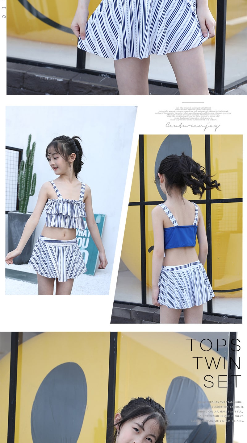 Princess Striped Girls Swimsuits Two Pieces Swim Wear Kids Bathing Suits Cute Beach Skirt 9-12Years Children Girls Swimwear 13