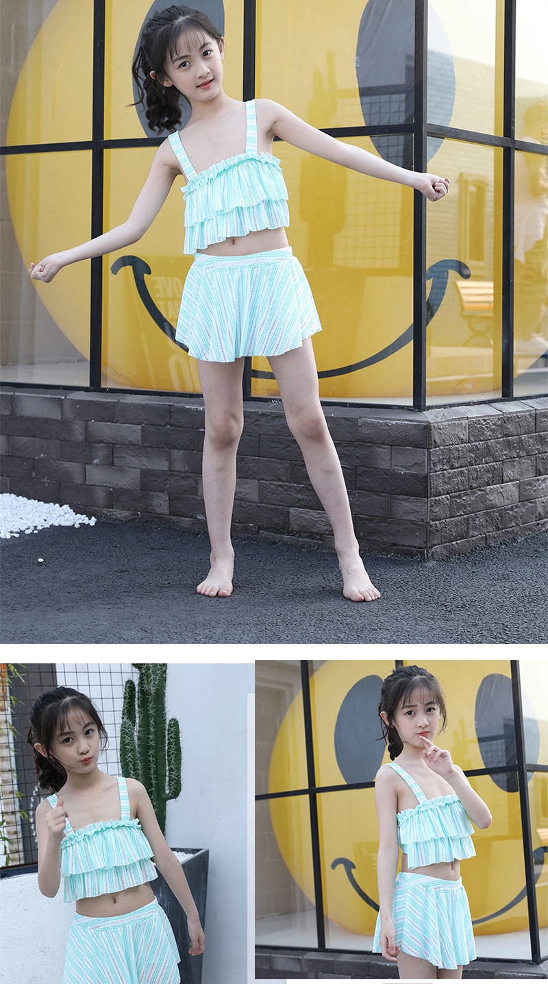 Princess Striped Girls Swimsuits Two Pieces Swim Wear Kids Bathing Suits Cute Beach Skirt 9-12Years Children Girls Swimwear 15