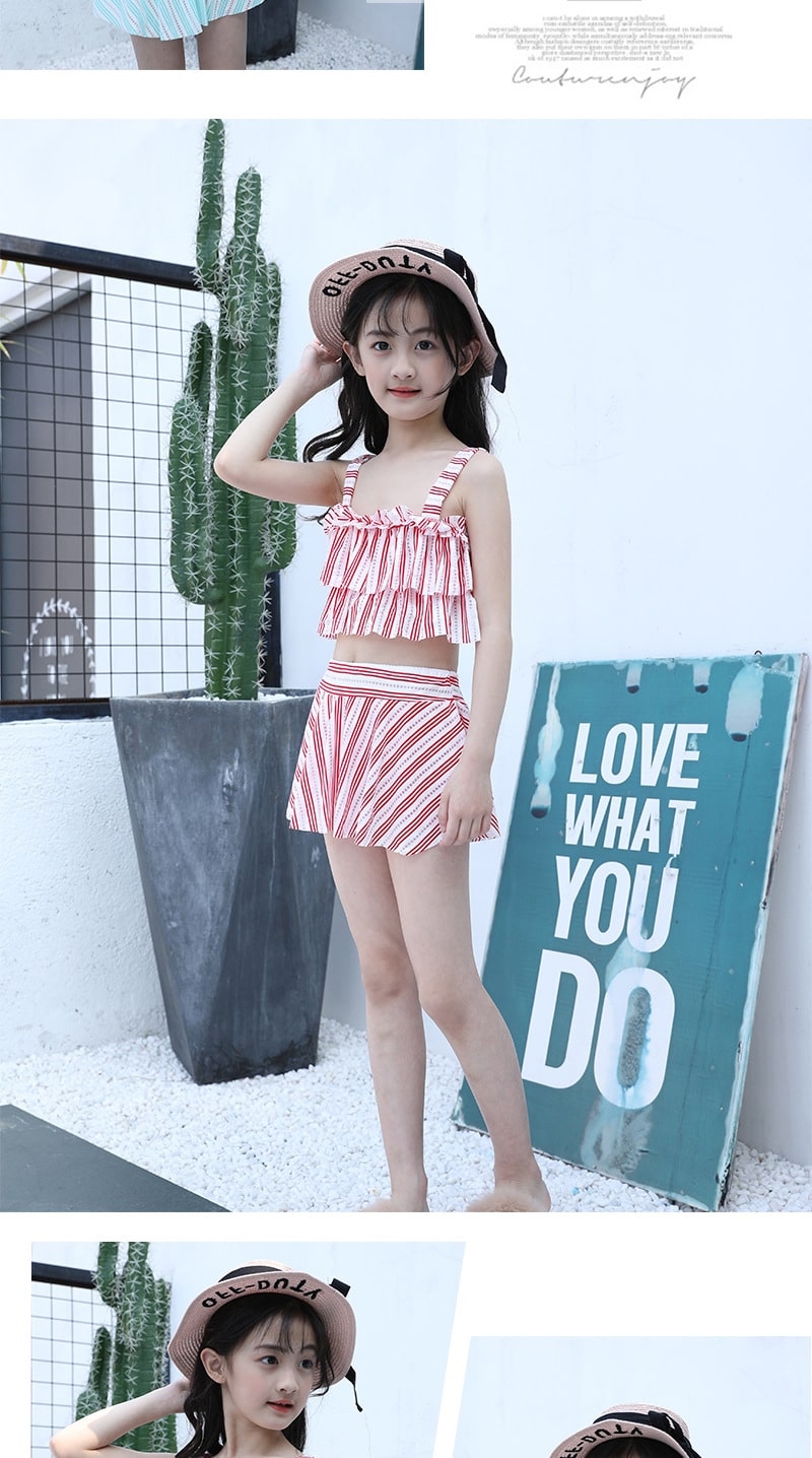Princess Striped Girls Swimsuits Two Pieces Swim Wear Kids Bathing Suits Cute Beach Skirt 9-12Years Children Girls Swimwear 16