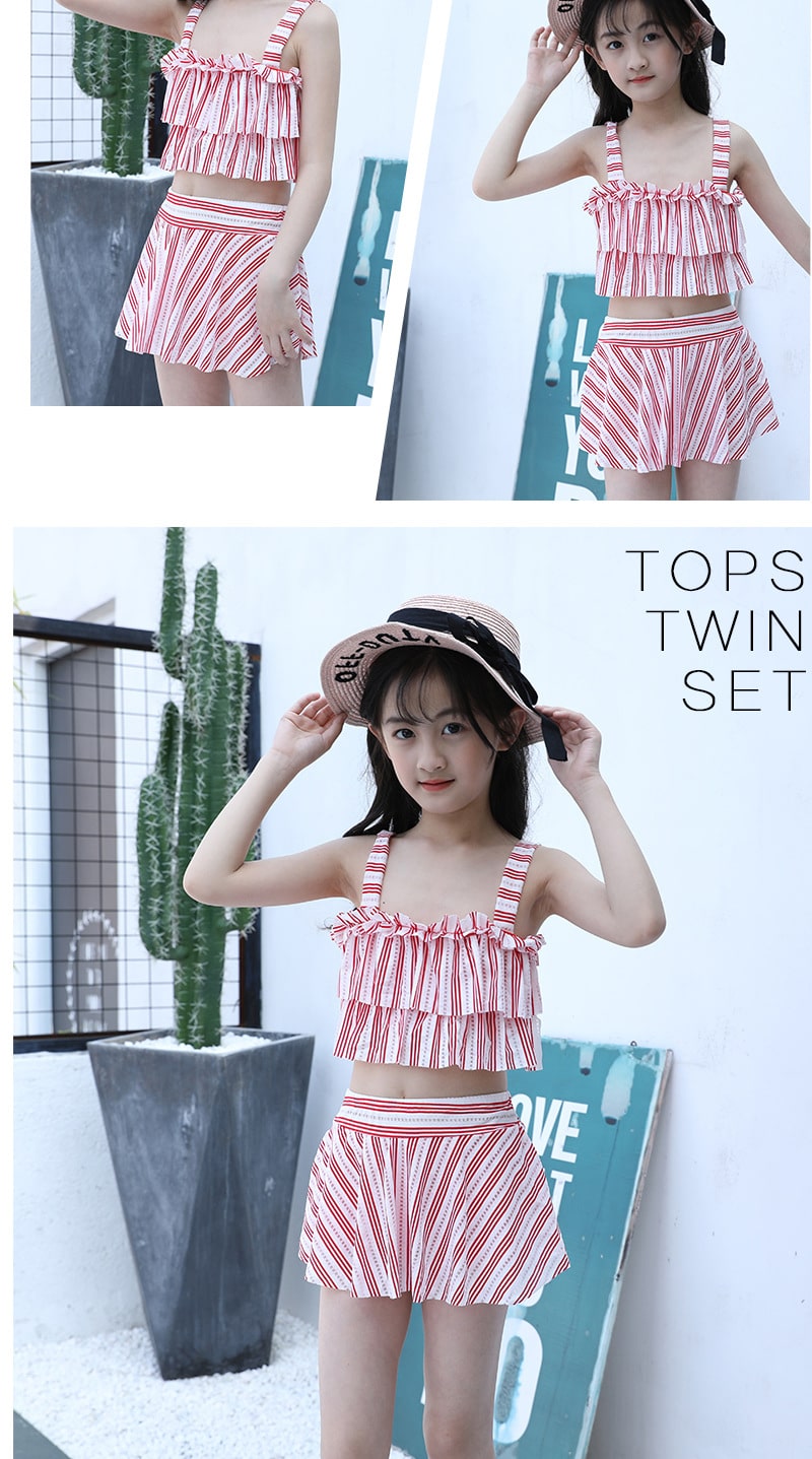 Princess Striped Girls Swimsuits Two Pieces Swim Wear Kids Bathing Suits Cute Beach Skirt 9-12Years Children Girls Swimwear 17
