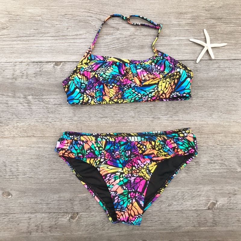 Girls Swim Two-piece Suits Bikinis Print With Flower Girl Bikini Set Swimsuit Children Swimwear Kids Bathing Suit Girl Beachwear 10