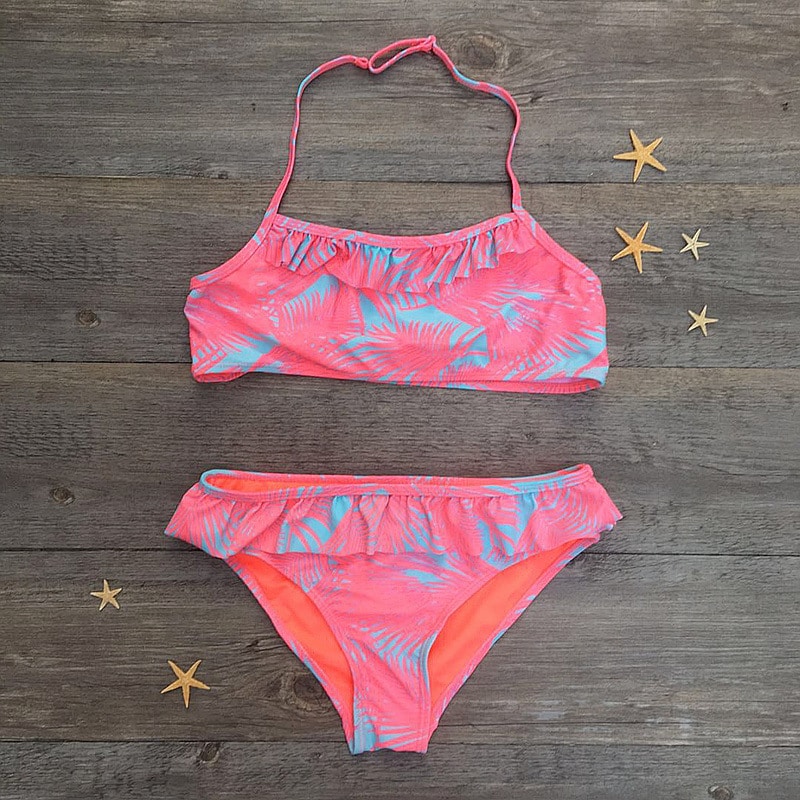 Girls Swim Two-piece Suits Bikinis Print With Flower Girl Bikini Set Swimsuit Children Swimwear Kids Bathing Suit Girl Beachwear 11