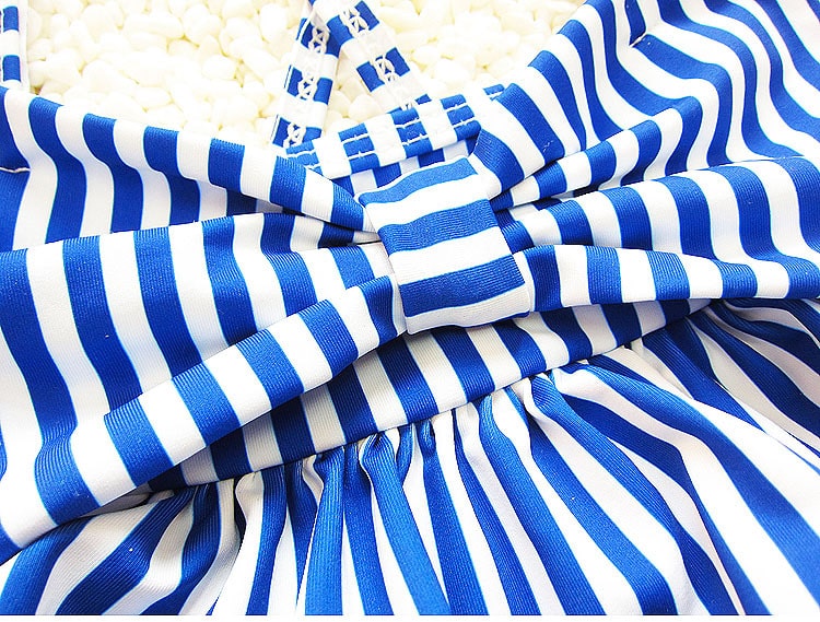 Children Swimsuits For Girls Baby Kids Beach One Piece Swimwear Navy Style Blue Striped Bathing Suit 2-9 Years Swimming Clothing 11