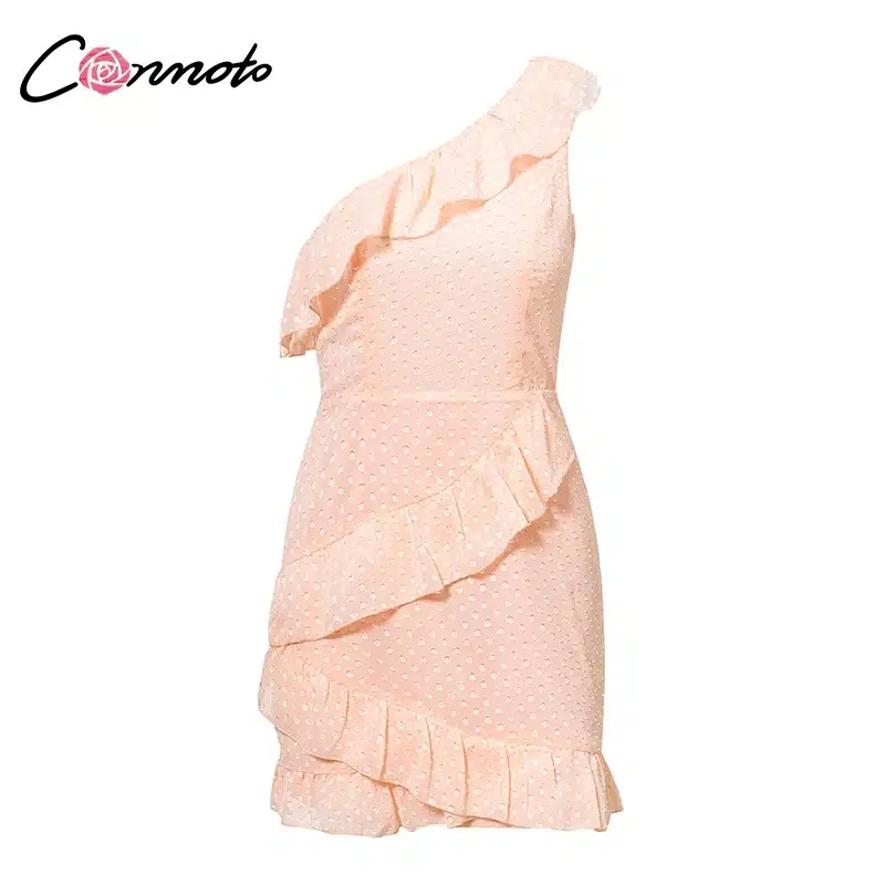 Conmoto Casual Polka Dot Short Dress Girls 2019 Summer NEW One-Shoulder Sleeveless Ruffle Chiffon Dress Women Vestidos 18
