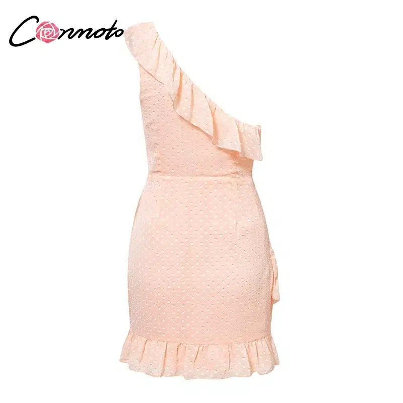 Conmoto Casual Polka Dot Short Dress Girls 2019 Summer NEW One-Shoulder Sleeveless Ruffle Chiffon Dress Women Vestidos 19
