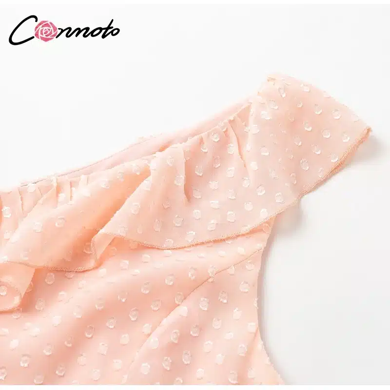 Conmoto Casual Polka Dot Short Dress Girls 2019 Summer NEW One-Shoulder Sleeveless Ruffle Chiffon Dress Women Vestidos 20