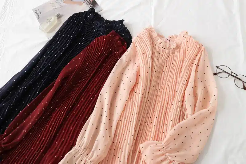 Women Print Pleated Chiffon Dress 2019 Spring Summer New Hot Fashion Female Casual Flare Sleeve Lotus leaf neck Basic Dresses 3