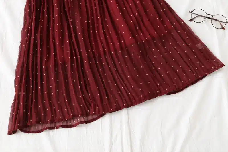 Women Print Pleated Chiffon Dress 2019 Spring Summer New Hot Fashion Female Casual Flare Sleeve Lotus leaf neck Basic Dresses 10