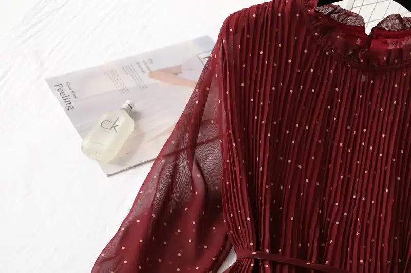 Women Print Pleated Chiffon Dress 2019 Spring Summer New Hot Fashion Female Casual Flare Sleeve Lotus leaf neck Basic Dresses 11