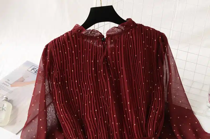 Women Print Pleated Chiffon Dress 2019 Spring Summer New Hot Fashion Female Casual Flare Sleeve Lotus leaf neck Basic Dresses 13