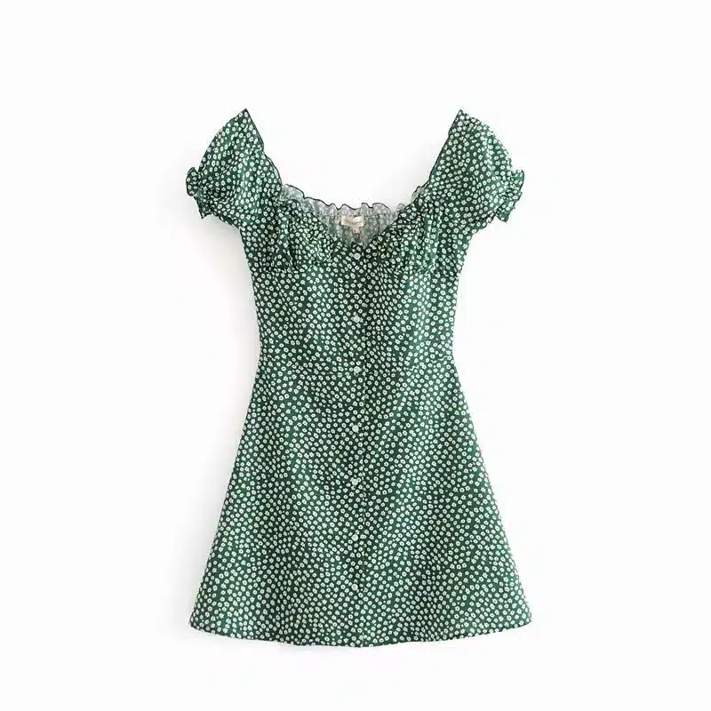 Summer 2019 vestido dress Women Ruffle sleeve button Front Cute Puff Sleeve Vintage boho Mini beach Party maxi Dress femme 6