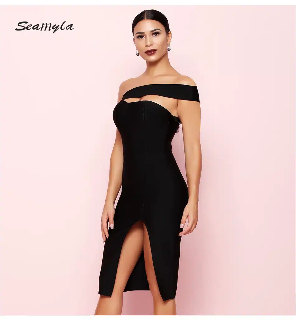 Seamyla 2019 Bandage Dress Sexy White Black Red One Shoulder Bodycon Summer Dress For Women New Celebrity Party Dresses Vestidos 11