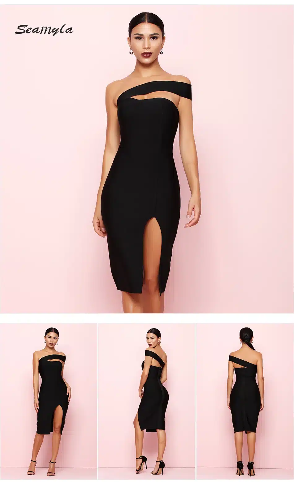 Seamyla 2019 Bandage Dress Sexy White Black Red One Shoulder Bodycon Summer Dress For Women New Celebrity Party Dresses Vestidos 12
