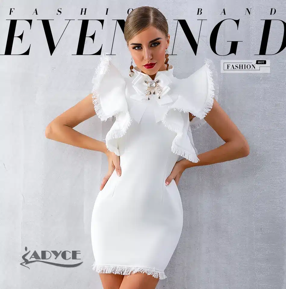 Adyce Summer Women White Celebrity Party Dress Vestidos Verano 2019 Sexy Sleeveless Ruffles Tassel Black Mini Bodycon Club Dress 9