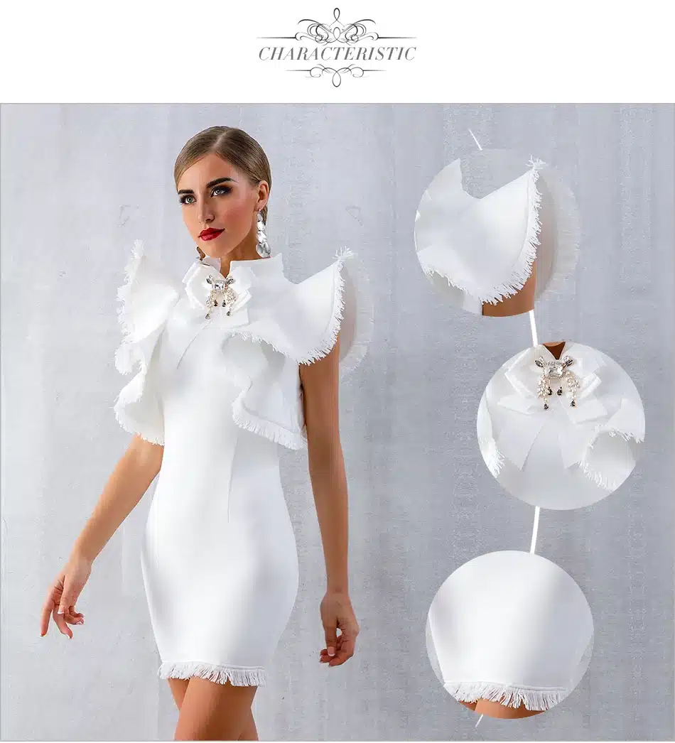 Adyce Summer Women White Celebrity Party Dress Vestidos Verano 2019 Sexy Sleeveless Ruffles Tassel Black Mini Bodycon Club Dress 12