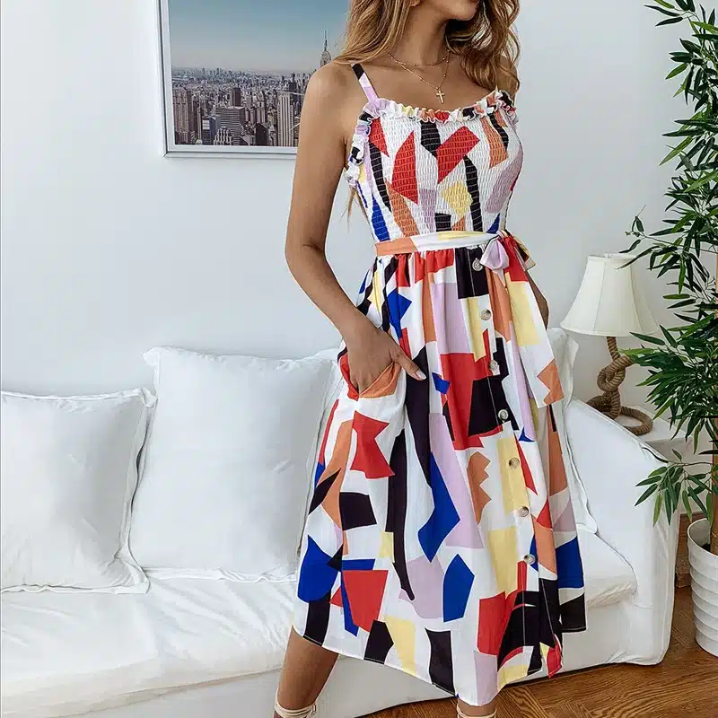 VIEUNSTA Polka Dot Print Sundress 2019 Strapless Ruffle Sashes Tied Bow A-Line Dress Women Button Backless Summer Beach Dresses 22