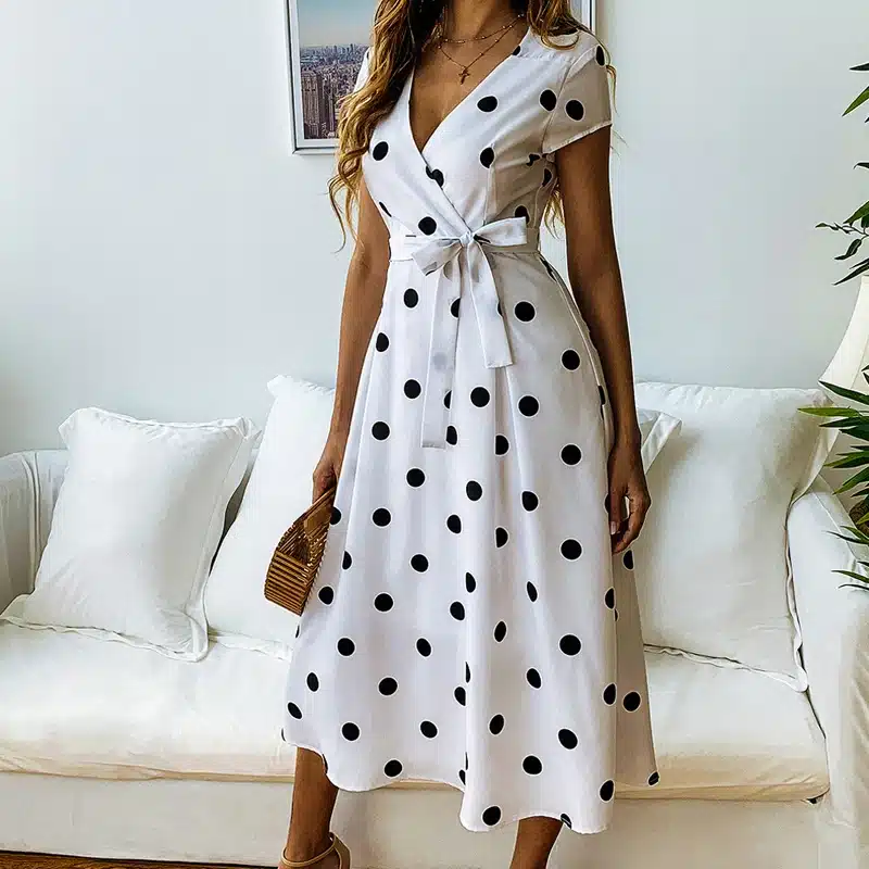 VIEUNSTA Polka Dot Print Sundress 2019 Strapless Ruffle Sashes Tied Bow A-Line Dress Women Button Backless Summer Beach Dresses 42