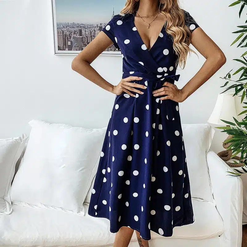 VIEUNSTA Polka Dot Print Sundress 2019 Strapless Ruffle Sashes Tied Bow A-Line Dress Women Button Backless Summer Beach Dresses 44