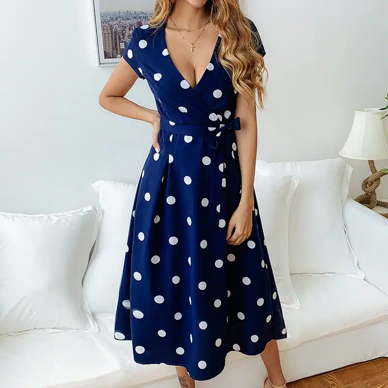 VIEUNSTA Polka Dot Print Sundress 2019 Strapless Ruffle Sashes Tied Bow A-Line Dress Women Button Backless Summer Beach Dresses 46