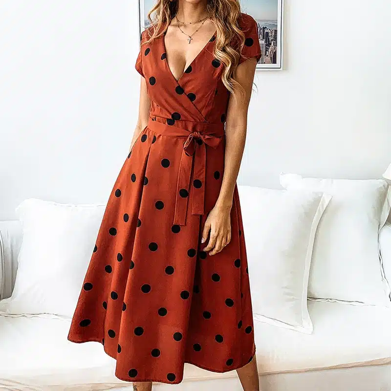 VIEUNSTA Polka Dot Print Sundress 2019 Strapless Ruffle Sashes Tied Bow A-Line Dress Women Button Backless Summer Beach Dresses 47