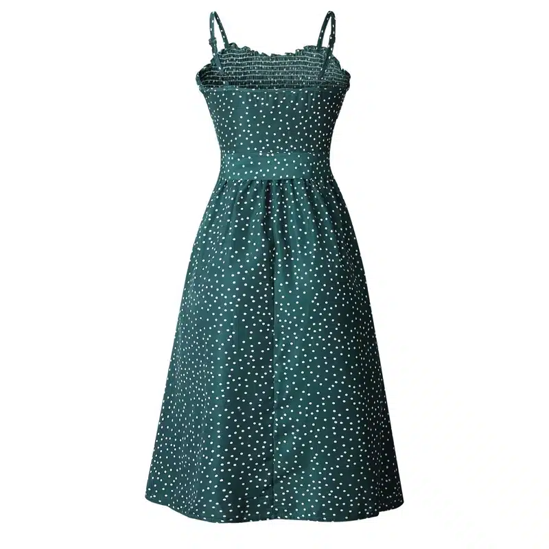 VIEUNSTA Polka Dot Print Sundress 2019 Strapless Ruffle Sashes Tied Bow A-Line Dress Women Button Backless Summer Beach Dresses 59