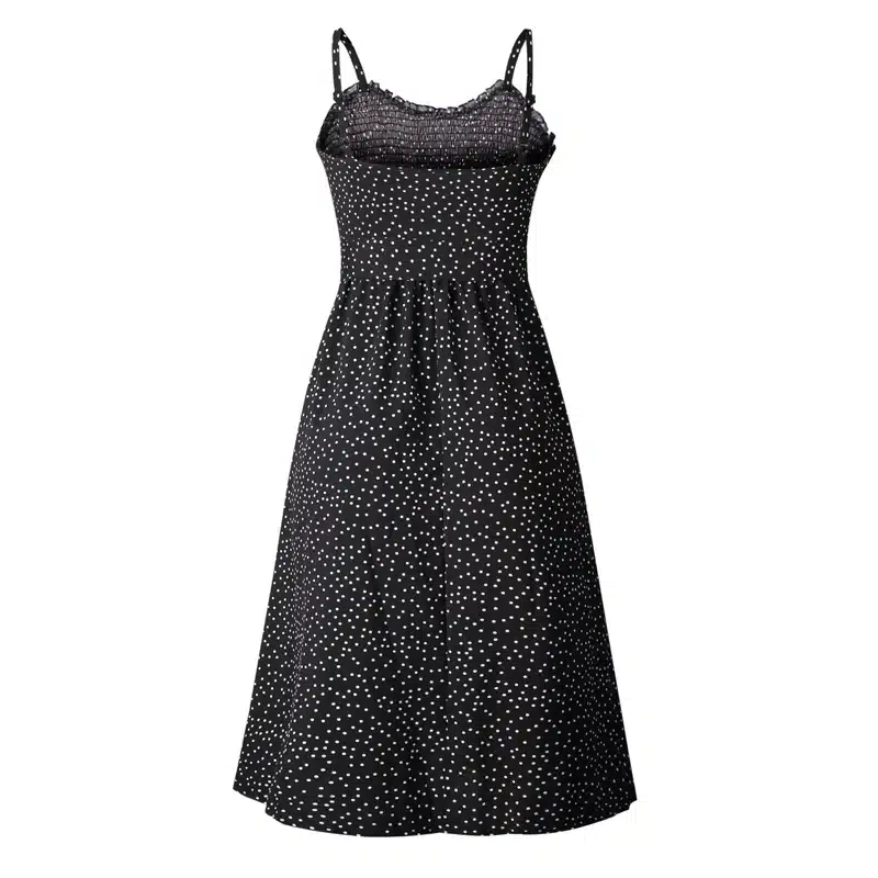 VIEUNSTA Polka Dot Print Sundress 2019 Strapless Ruffle Sashes Tied Bow A-Line Dress Women Button Backless Summer Beach Dresses 61