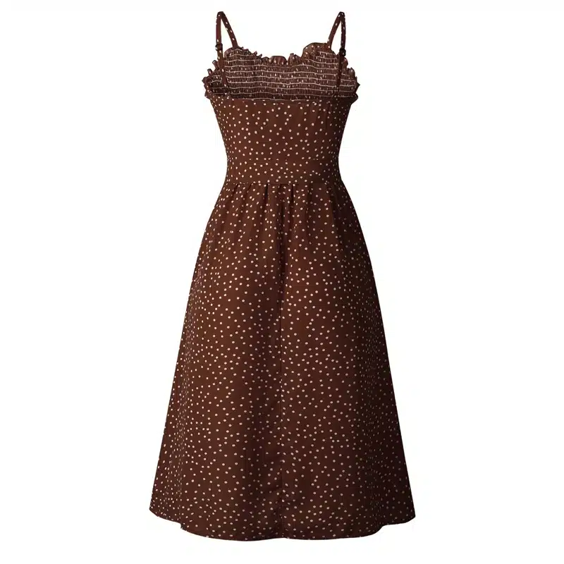 VIEUNSTA Polka Dot Print Sundress 2019 Strapless Ruffle Sashes Tied Bow A-Line Dress Women Button Backless Summer Beach Dresses 63