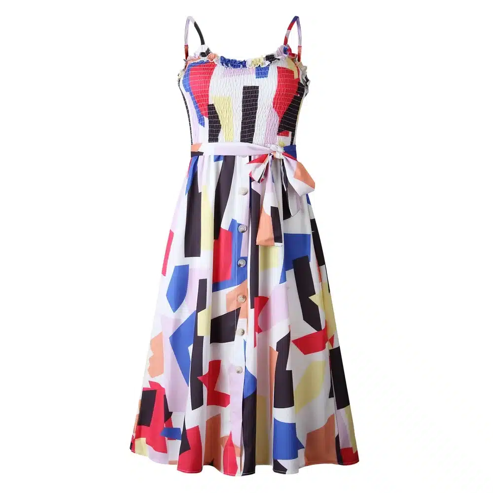 VIEUNSTA Polka Dot Print Sundress 2019 Strapless Ruffle Sashes Tied Bow A-Line Dress Women Button Backless Summer Beach Dresses 64