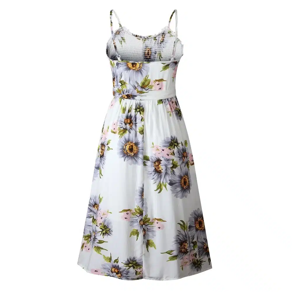 VIEUNSTA Polka Dot Print Sundress 2019 Strapless Ruffle Sashes Tied Bow A-Line Dress Women Button Backless Summer Beach Dresses 68