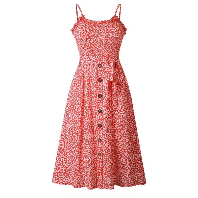 VIEUNSTA Polka Dot Print Sundress 2019 Strapless Ruffle Sashes Tied Bow A-Line Dress Women Button Backless Summer Beach Dresses 72