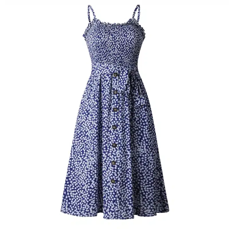 VIEUNSTA Polka Dot Print Sundress 2019 Strapless Ruffle Sashes Tied Bow A-Line Dress Women Button Backless Summer Beach Dresses 74