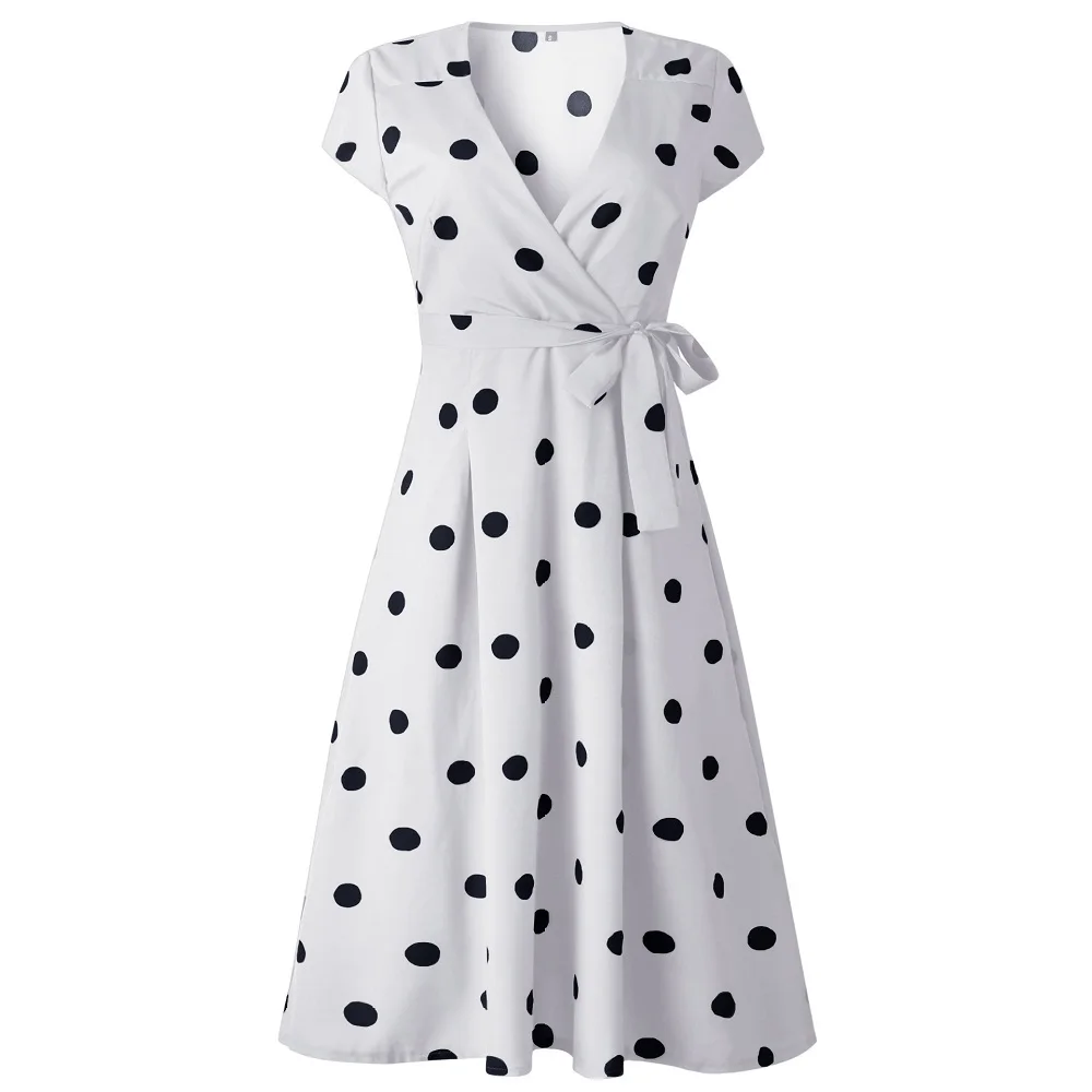 VIEUNSTA Polka Dot Print Sundress 2019 Strapless Ruffle Sashes Tied Bow A-Line Dress Women Button Backless Summer Beach Dresses 83