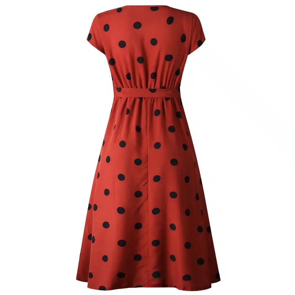 VIEUNSTA Polka Dot Print Sundress 2019 Strapless Ruffle Sashes Tied Bow A-Line Dress Women Button Backless Summer Beach Dresses 86
