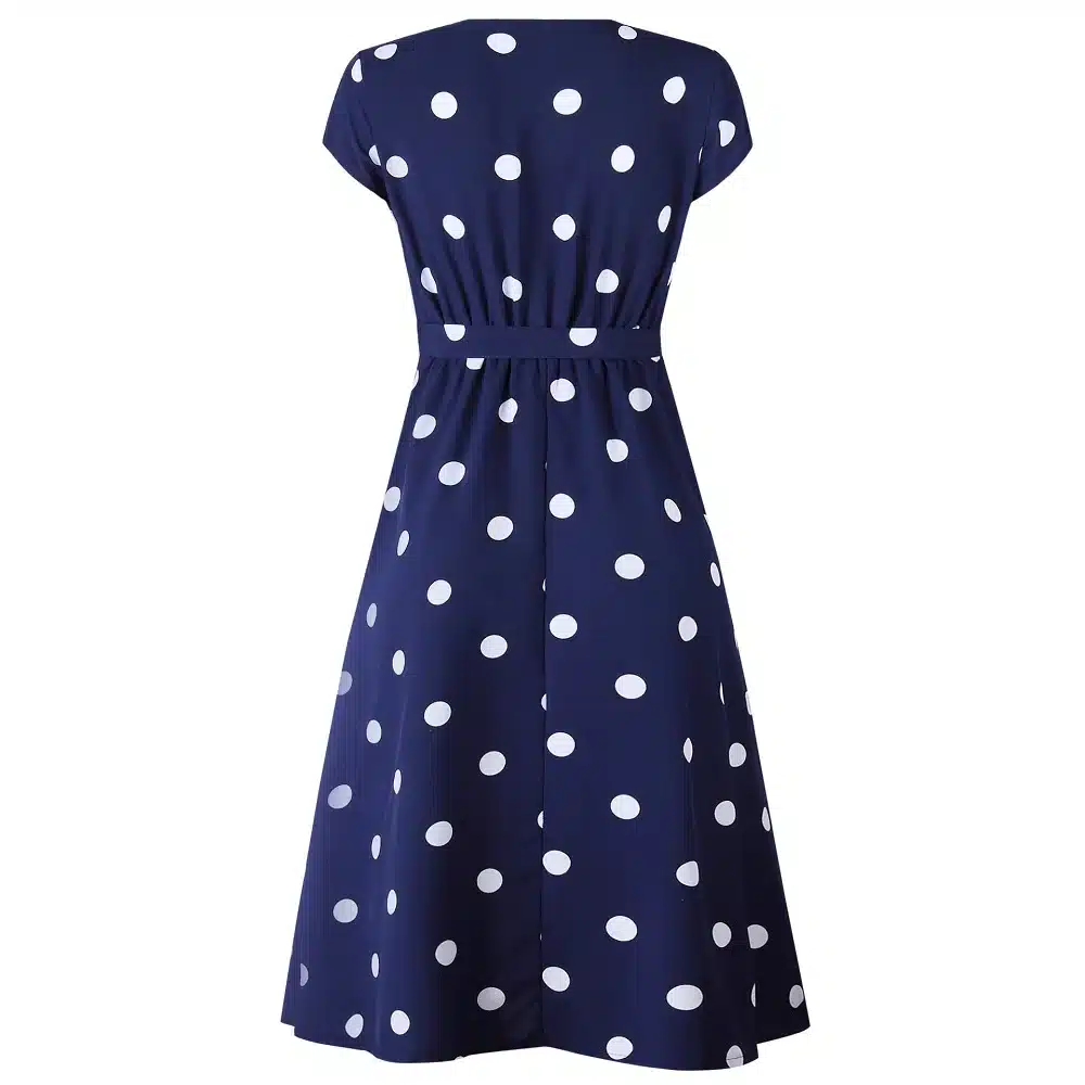VIEUNSTA Polka Dot Print Sundress 2019 Strapless Ruffle Sashes Tied Bow A-Line Dress Women Button Backless Summer Beach Dresses 88
