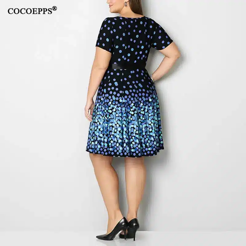 COCOEPPS 2019 Plus Size Party Dress Summer Polka Vintage Blue Knee Length Dot Print loose maxi Dress 5XL 6XL Big Size Vestidos 17