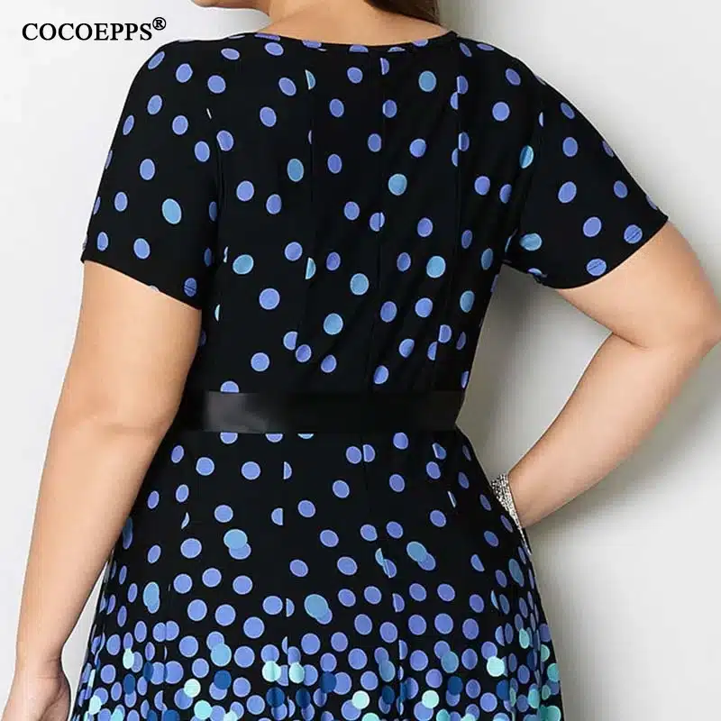 COCOEPPS 2019 Plus Size Party Dress Summer Polka Vintage Blue Knee Length Dot Print loose maxi Dress 5XL 6XL Big Size Vestidos 20