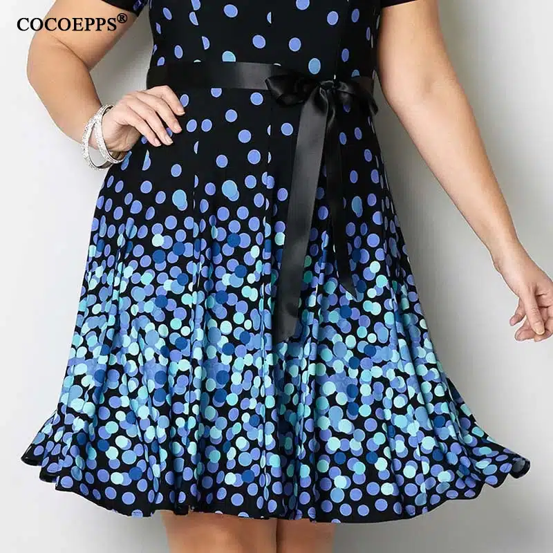 COCOEPPS 2019 Plus Size Party Dress Summer Polka Vintage Blue Knee Length Dot Print loose maxi Dress 5XL 6XL Big Size Vestidos 21