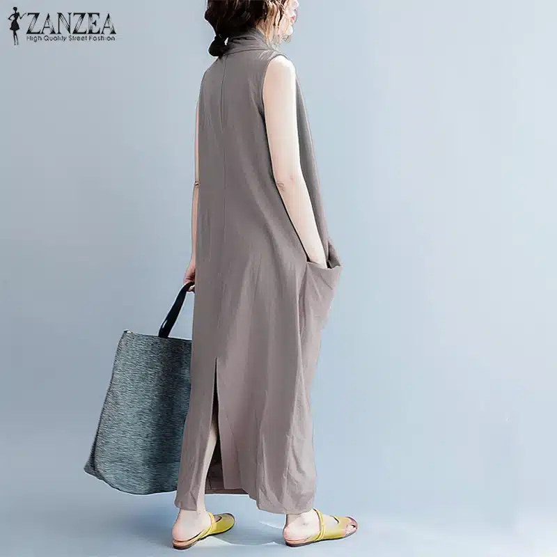 Oversized Dress ZANZEA Women Long Dress Ladies Party Vestidos Sleeveless Deep V Neck Long Maxi Sundress 2019 Summer Robe Femme 14