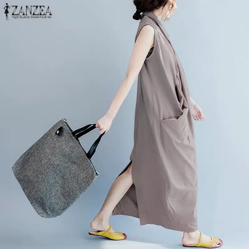 Oversized Dress ZANZEA Women Long Dress Ladies Party Vestidos Sleeveless Deep V Neck Long Maxi Sundress 2019 Summer Robe Femme 15