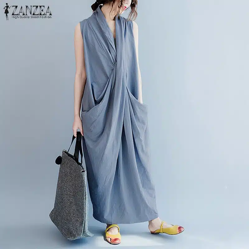 Oversized Dress ZANZEA Women Long Dress Ladies Party Vestidos Sleeveless Deep V Neck Long Maxi Sundress 2019 Summer Robe Femme 16