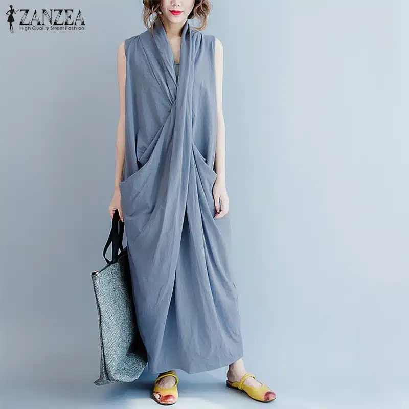 Oversized Dress ZANZEA Women Long Dress Ladies Party Vestidos Sleeveless Deep V Neck Long Maxi Sundress 2019 Summer Robe Femme 17