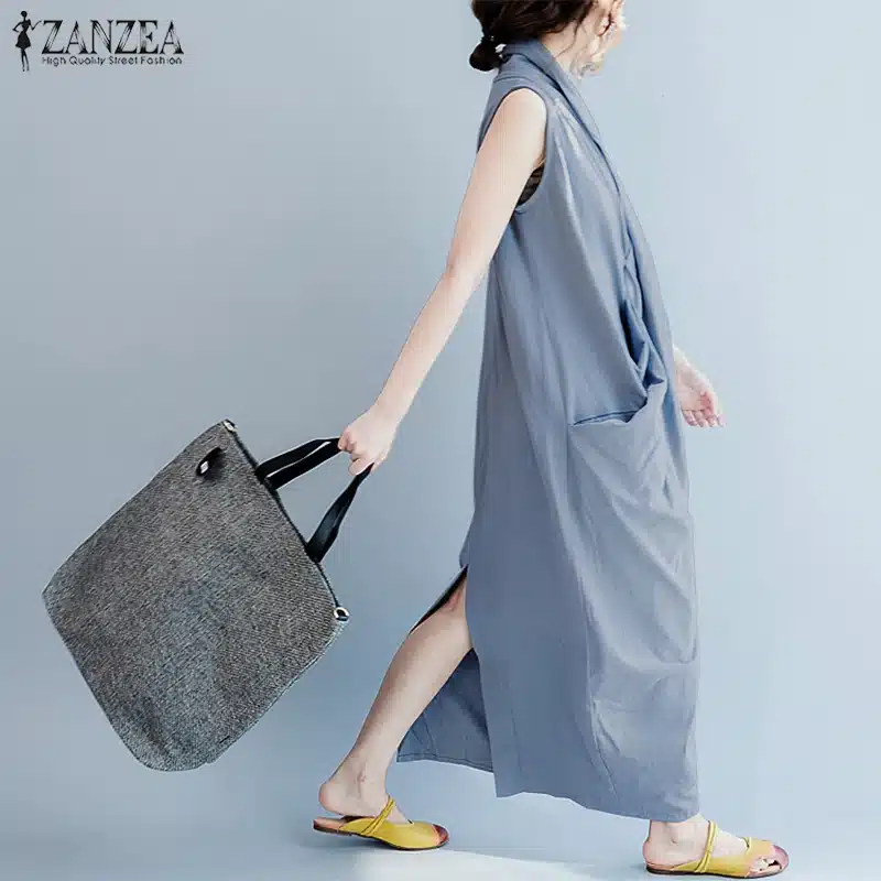 Oversized Dress ZANZEA Women Long Dress Ladies Party Vestidos Sleeveless Deep V Neck Long Maxi Sundress 2019 Summer Robe Femme 18