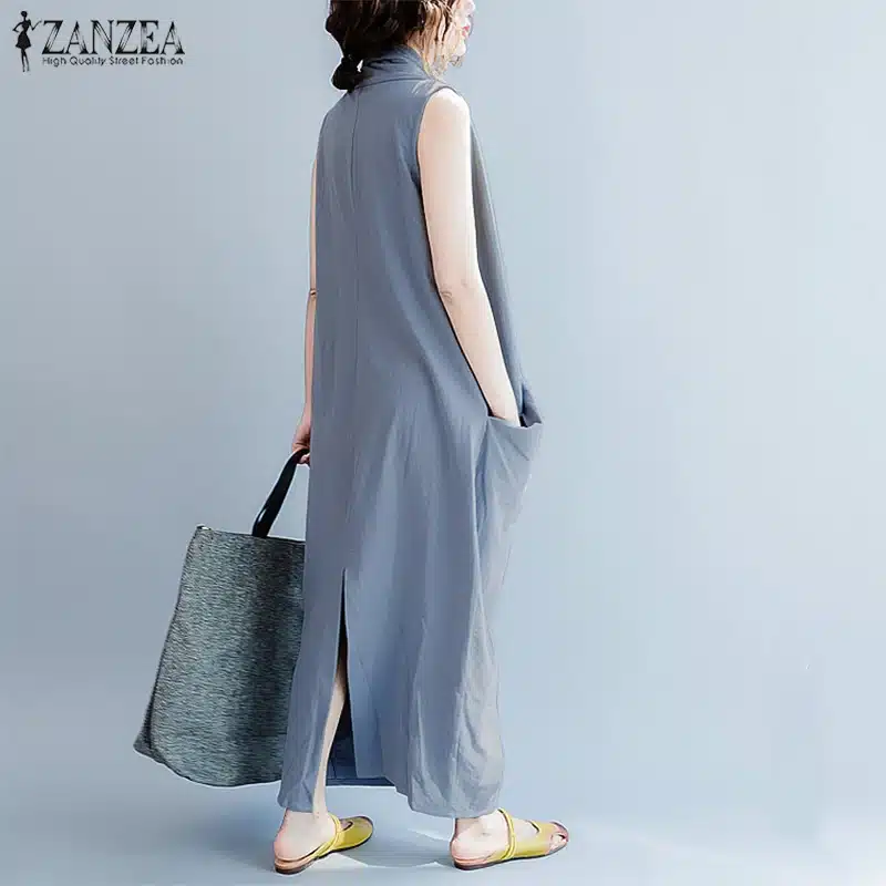 Oversized Dress ZANZEA Women Long Dress Ladies Party Vestidos Sleeveless Deep V Neck Long Maxi Sundress 2019 Summer Robe Femme 19