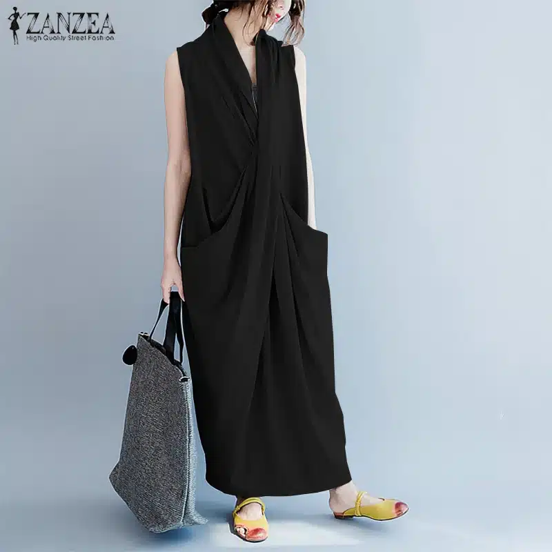 Oversized Dress ZANZEA Women Long Dress Ladies Party Vestidos Sleeveless Deep V Neck Long Maxi Sundress 2019 Summer Robe Femme 20
