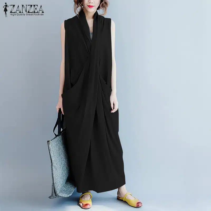 Oversized Dress ZANZEA Women Long Dress Ladies Party Vestidos Sleeveless Deep V Neck Long Maxi Sundress 2019 Summer Robe Femme 21