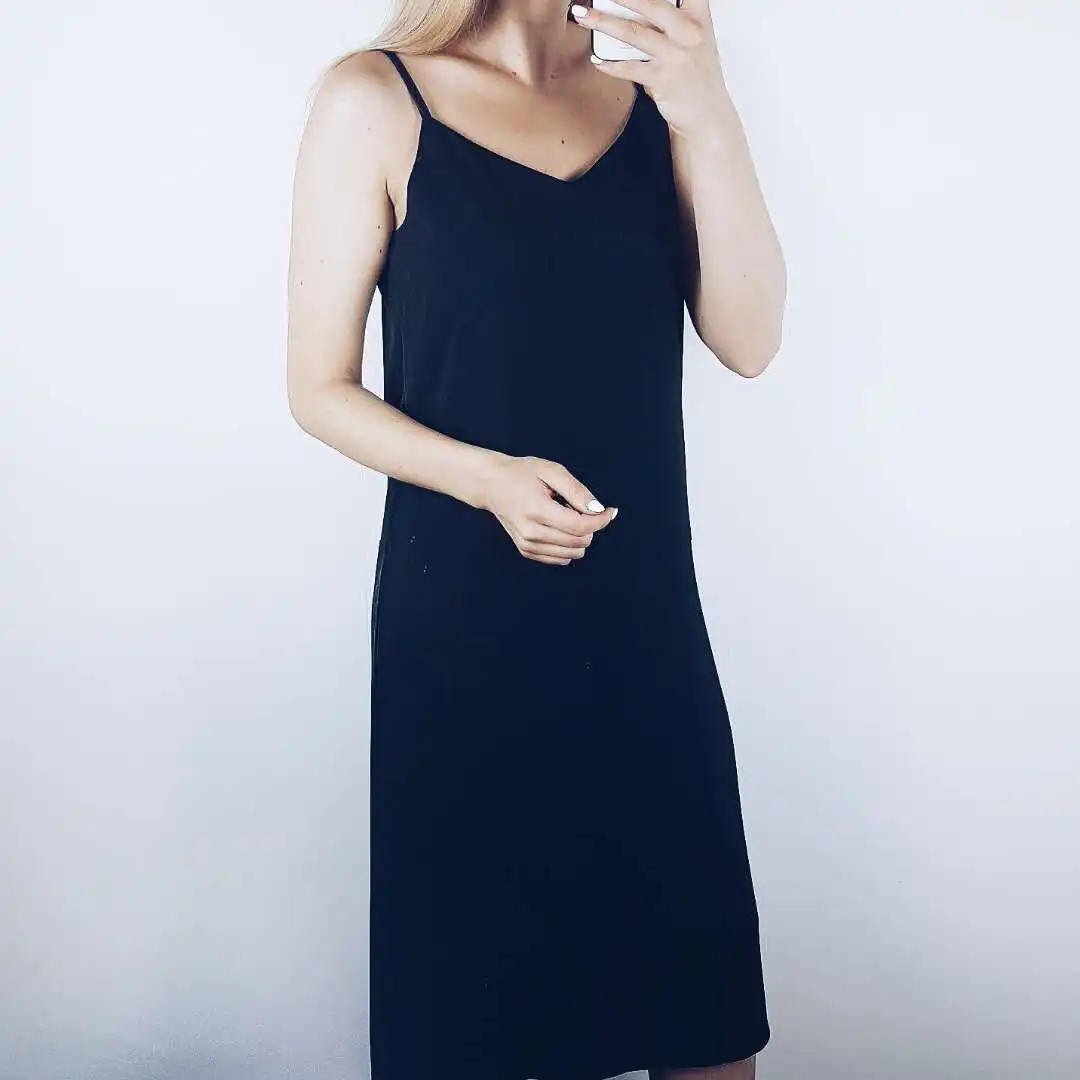 Oxdra Sexy Strap Backless V Neck Dress Loose Dresses 2019 Summer New Hot Sleeveless Basic Solid Womens Clothing 2